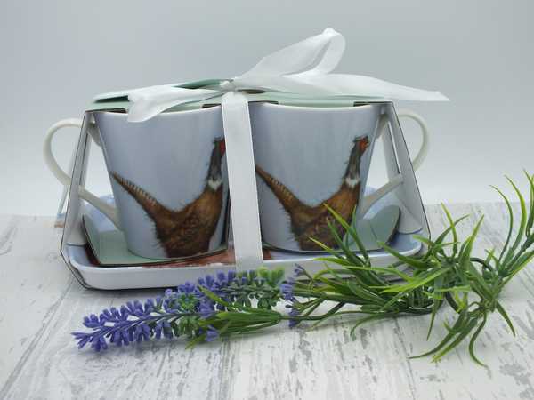 Pheasant mug and tray set