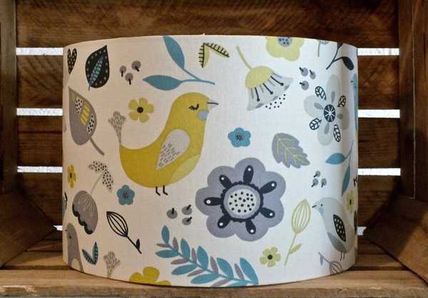 Pale Grey Bird and Flower Lampshade 30cm
