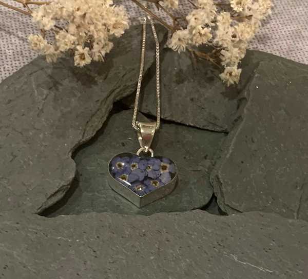 Sterling Silver Forget Me Not Heart Necklace