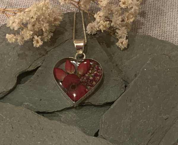 Sterling Silver Bohemia Poppy/Rose Heart Necklace