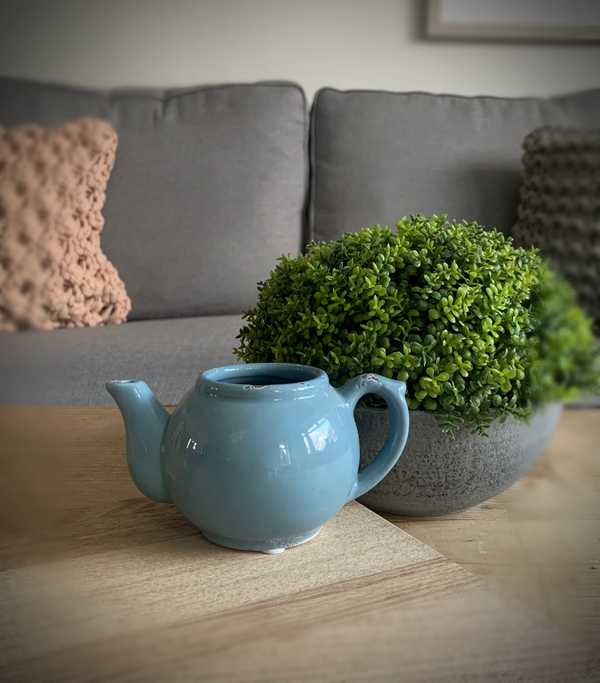 Blue Ceramic Teapot Candle Holder