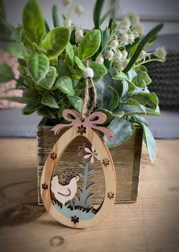 Wooden Cut Out Hen Pastel Easter Egg 