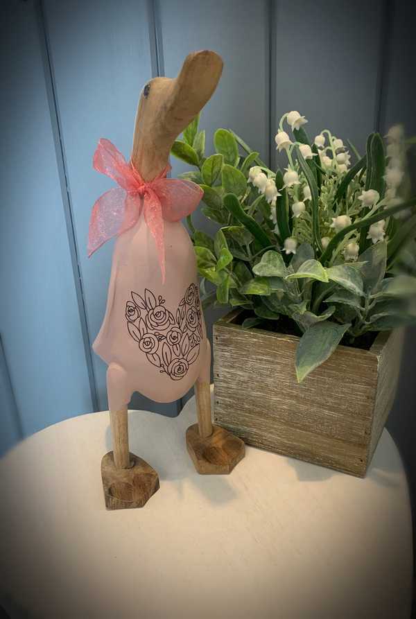 Floral Heart Small Wooden Duck