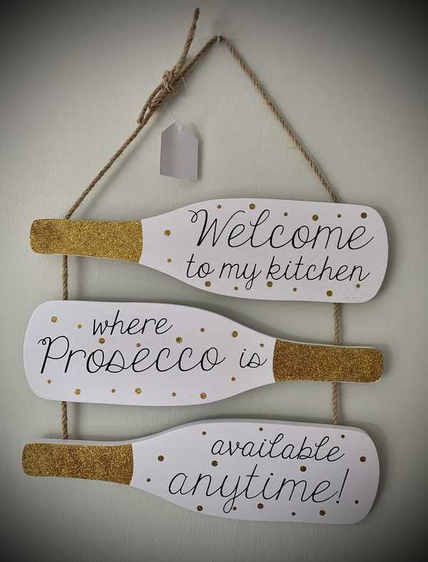 Wooden Prosecco Bottle Hanging Plaque
