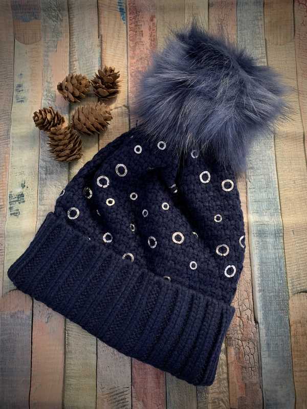 Blue Chunky Knit Bobble Hat