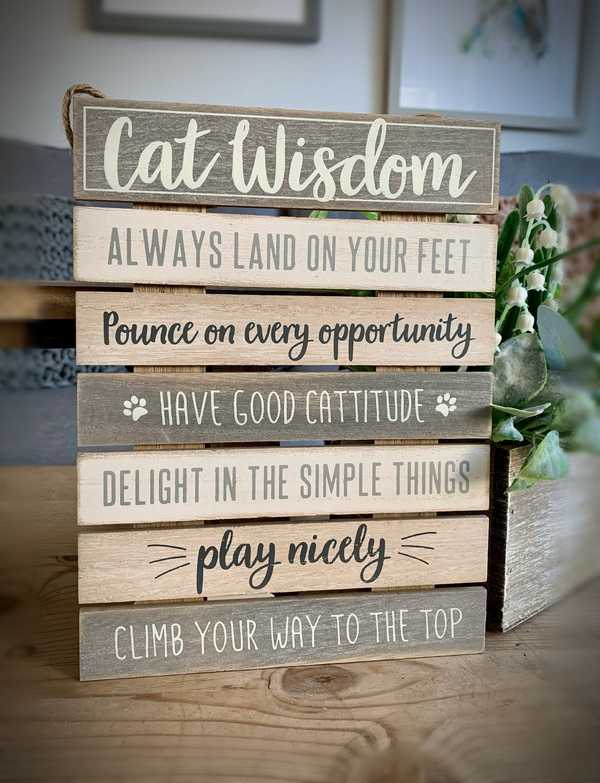 Cat Wisdom Wooden Plaque