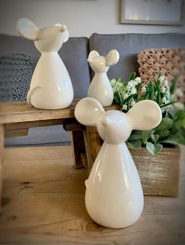 White Ceramic Standing Mice
