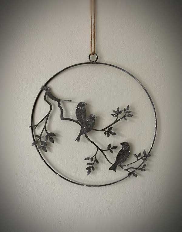 Round Grey Metal Bird Hanger