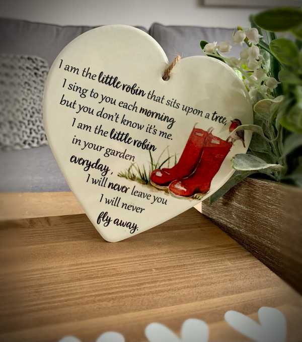 Little Robin Ceramic Heart Hanger