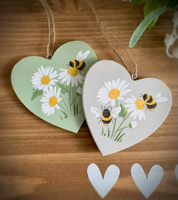 Daisy & Bee Wooden Heart