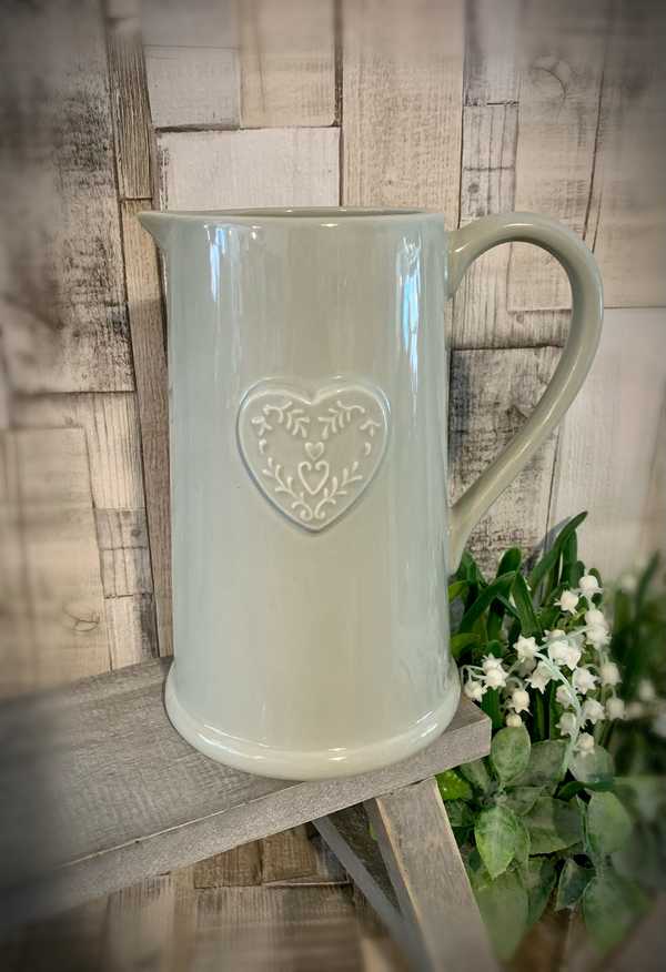 Grey Embossed Heart Jug Shop So Sophie