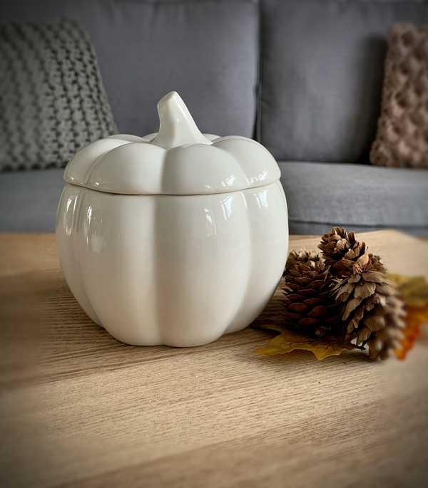 White Ceramic Pumpkin Storage Pot