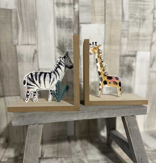 Zebra & Girafffe Bookends