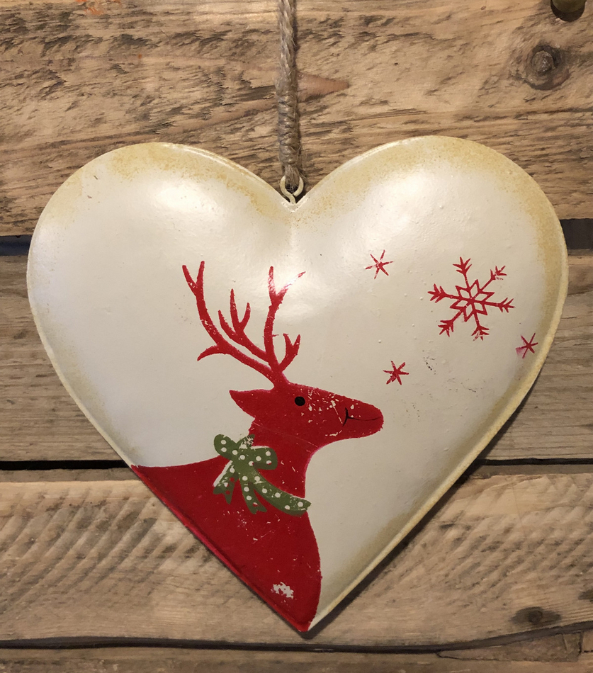 Large Cream Metal Reindeer Christmas Heart Shop So Sophie