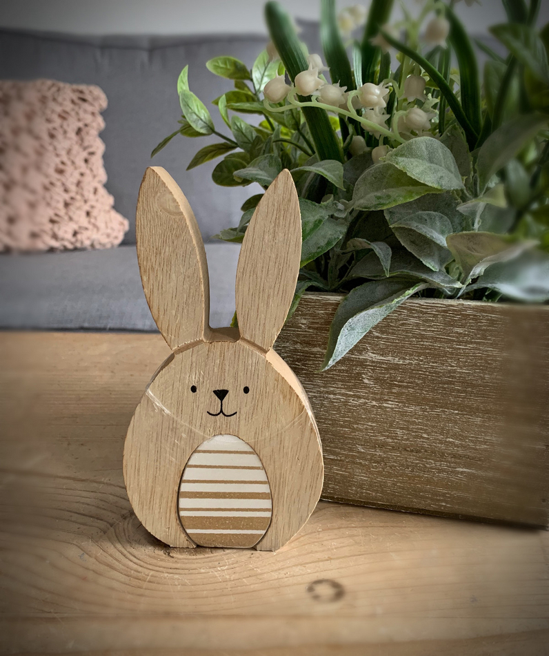 Small Wooden Easter Bunny With Striped Egg Shop So Sophie